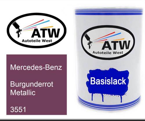 Mercedes-Benz, Burgunderrot Metallic, 3551: 500ml Lackdose, von ATW Autoteile West.